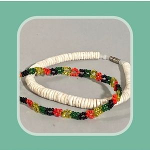 VINTAGE Puka Shell & Jamaican Beaded ANKLE Bracelets